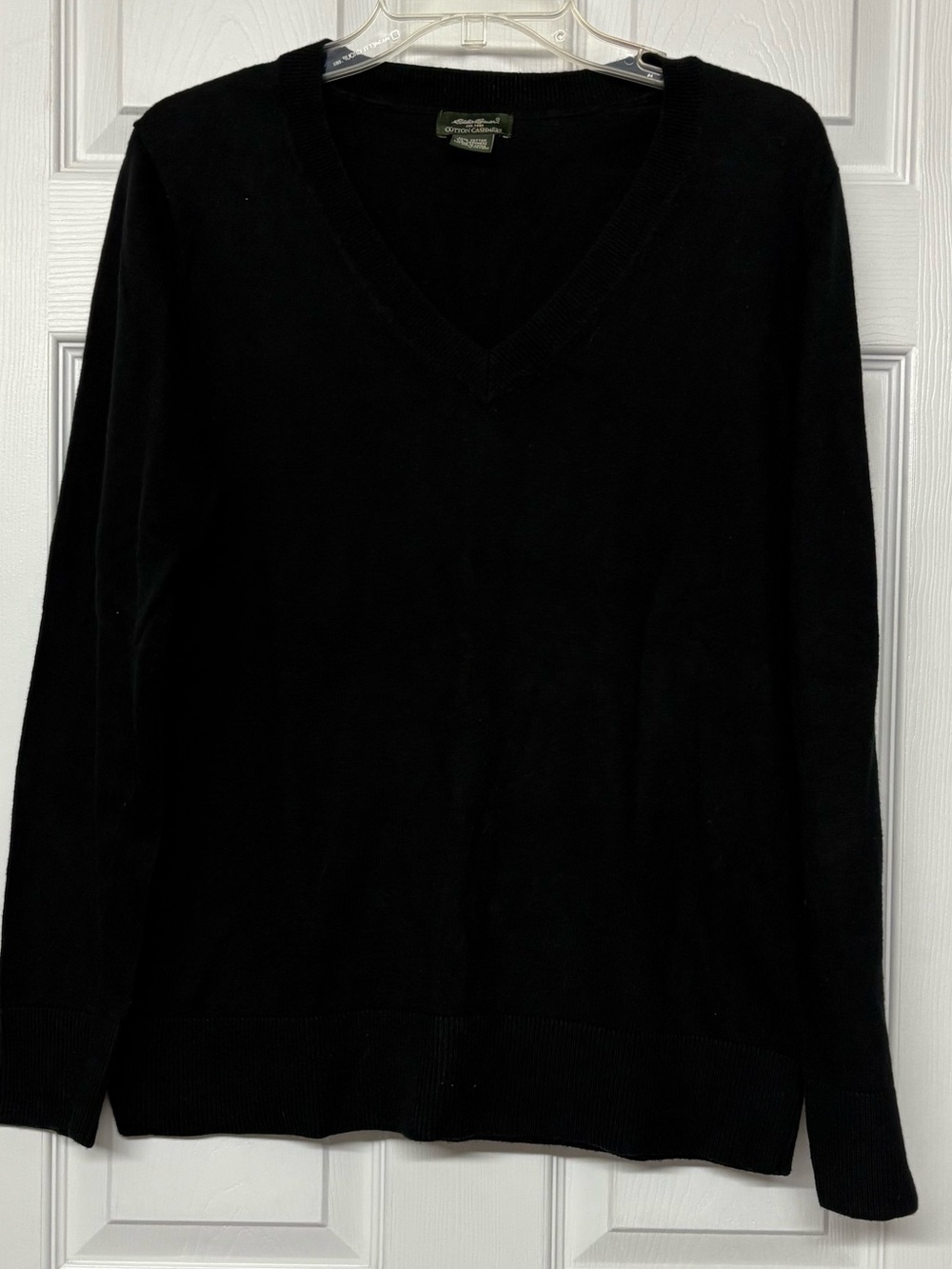 EDDIE BAUER Cotton Cashmere Black Long Sleeve V-neck Sweater Sz L